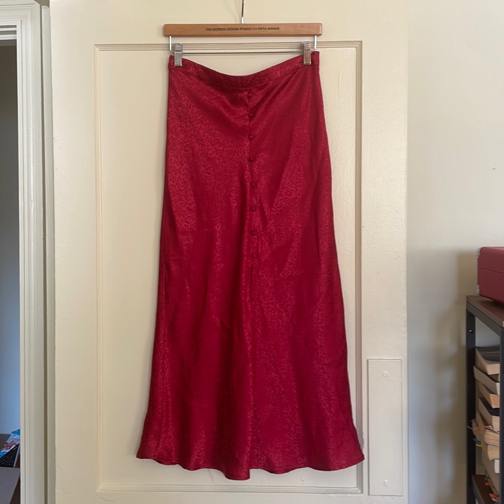 Red Satin Midi Skirt